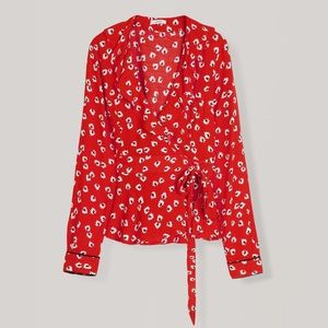 Ganni Silvery Crepe Wrap Top